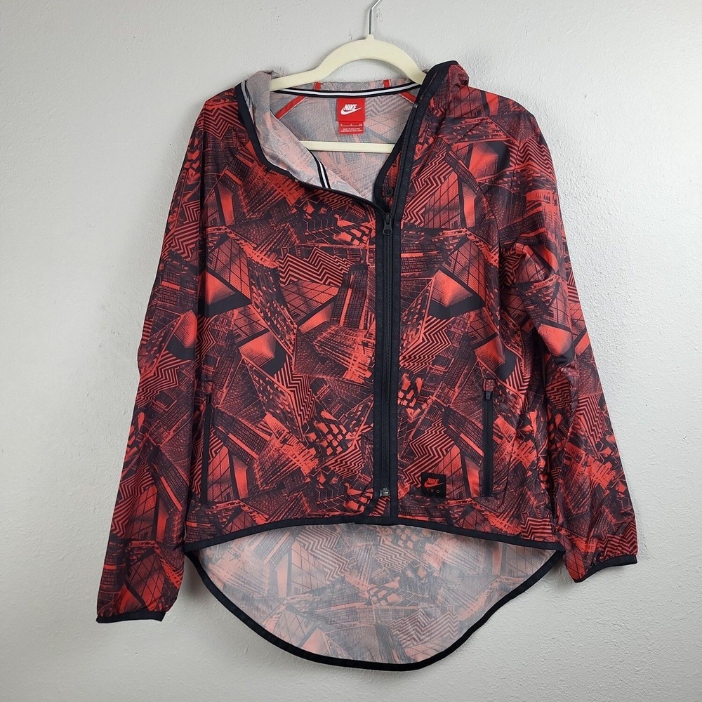 Nike Womens Red Black Long Sleeve Full Zip Windbreaker Jacket‎ Size Small